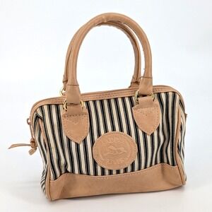 Y2K Saddle River Mini Satchel Bag Striped Canvas Tan Trim Small Handbag